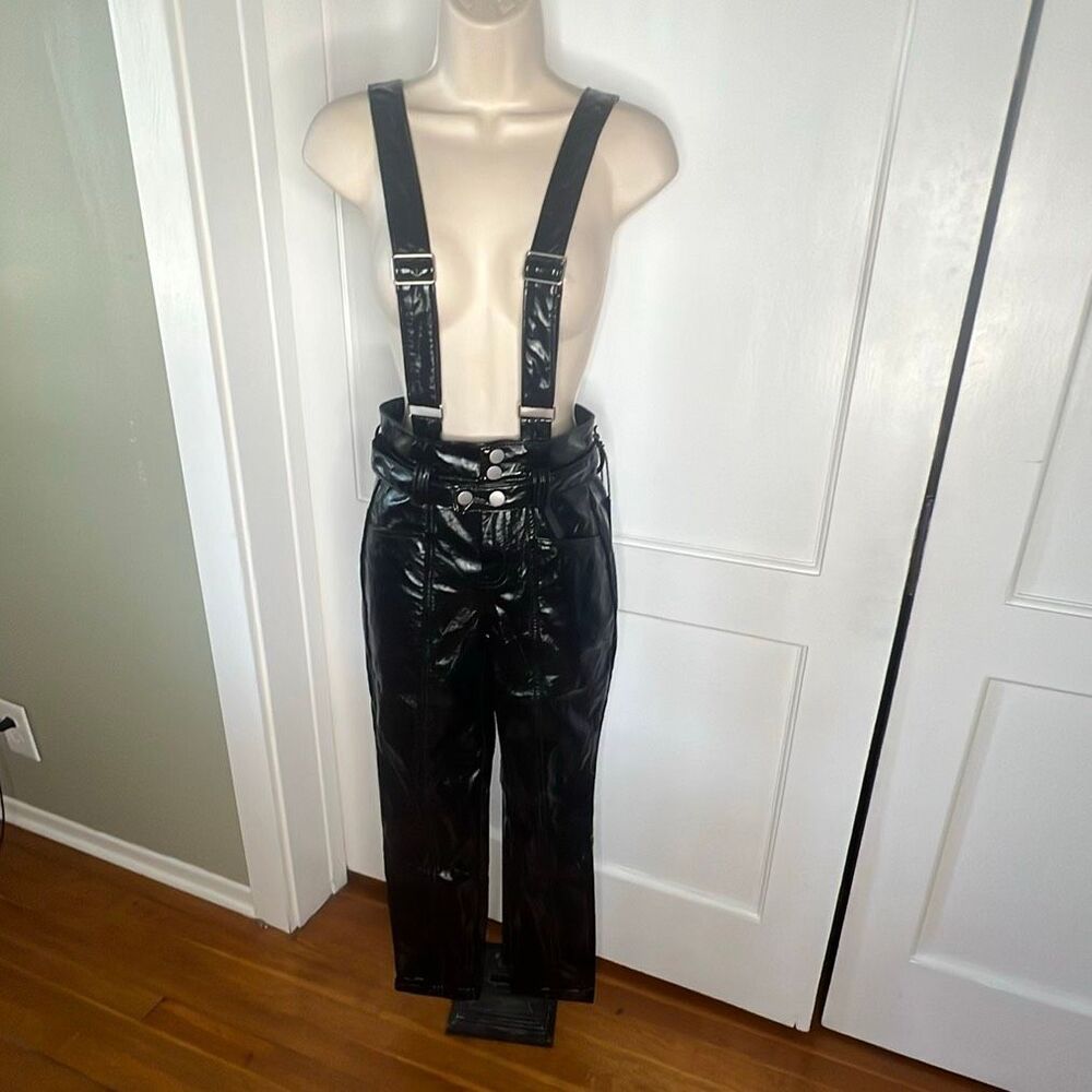 Blank NYC Other Worldly Overall Faux Leather Pant Suspenders NWT Size 24/XS
